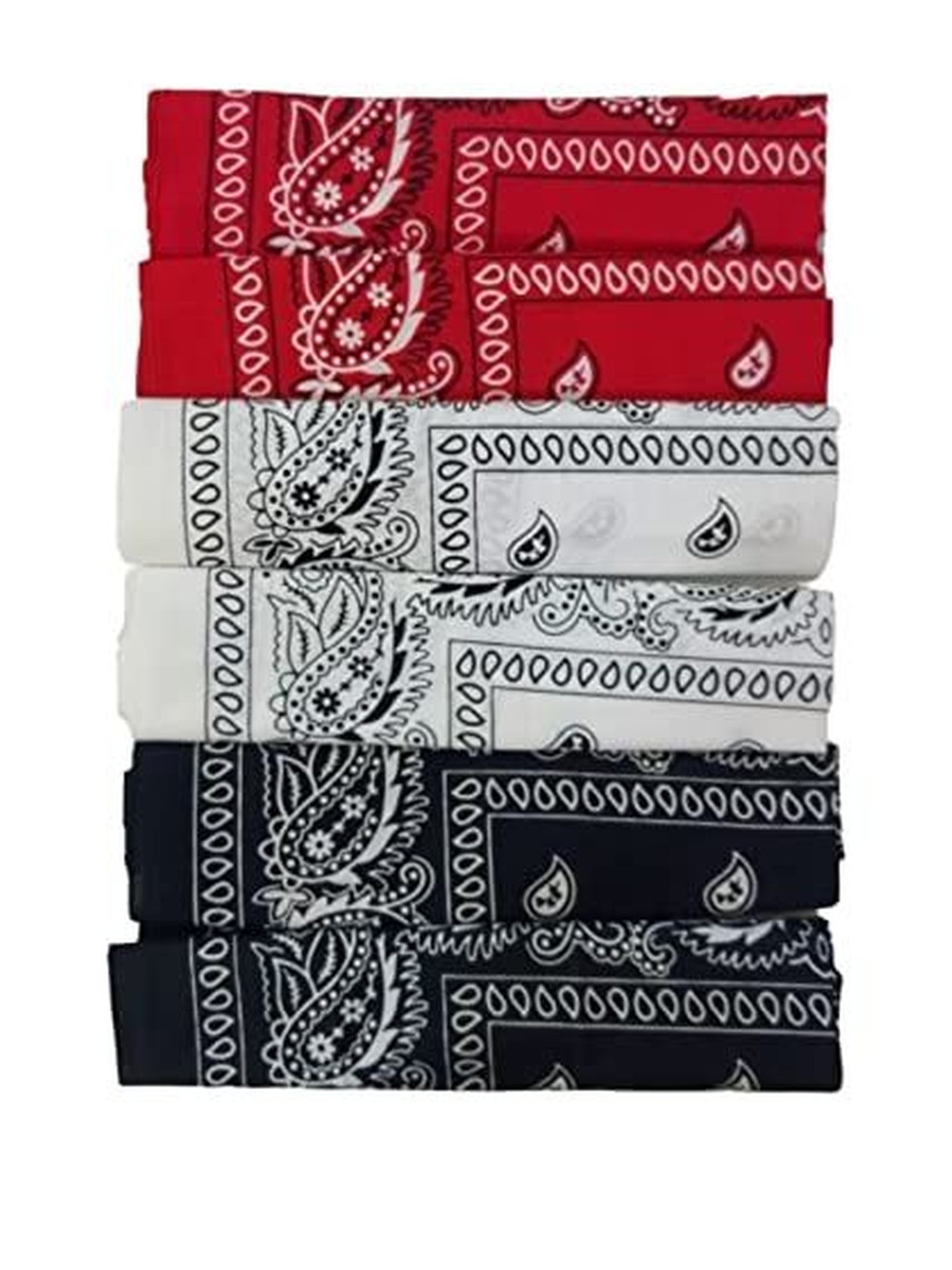 Navkar Crafts Unisex White Red & Black Pack of 6 Paisley Cotton Bandana Headband