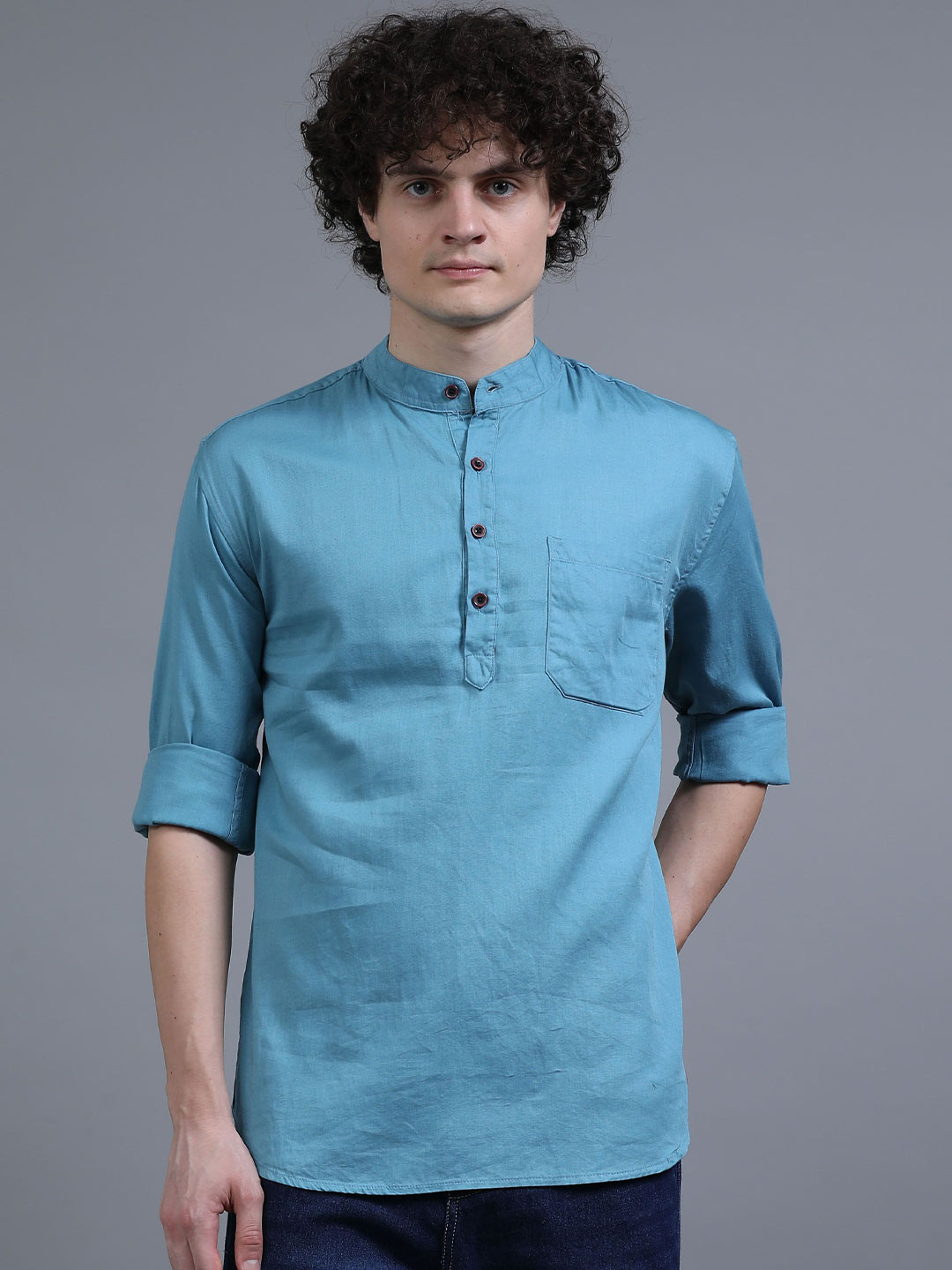 Proword Mandarin Collar Thread Work Pure Cotton Straight Kurta