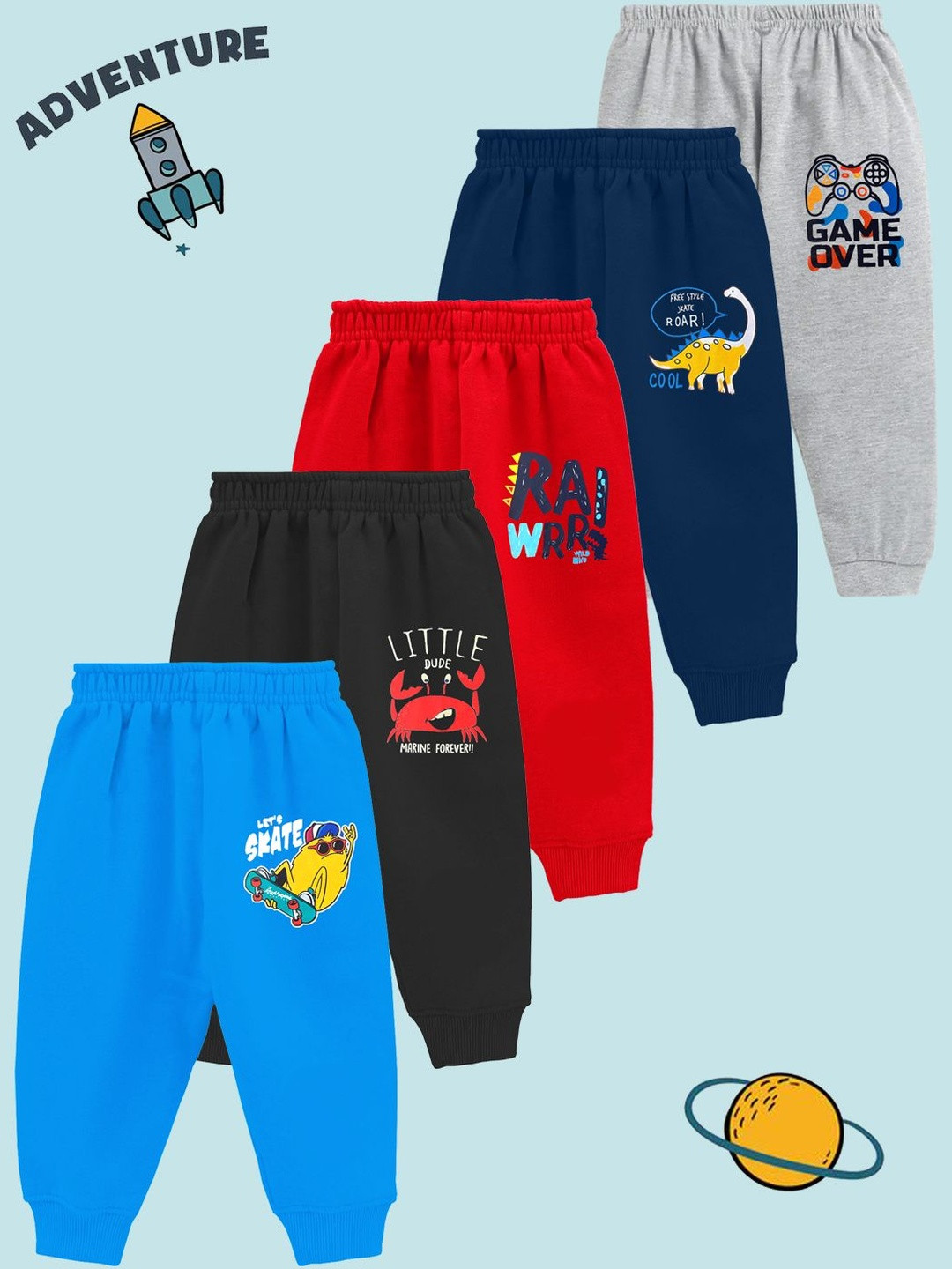 YK Boys Pack of 5 Printed Regular Fit Baby Pyjamas