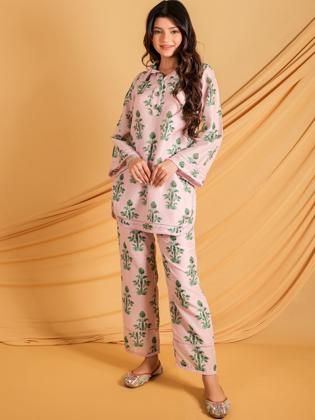 GRASS & SUNSHINE Printed Pure Cotton Tunic & Trousers