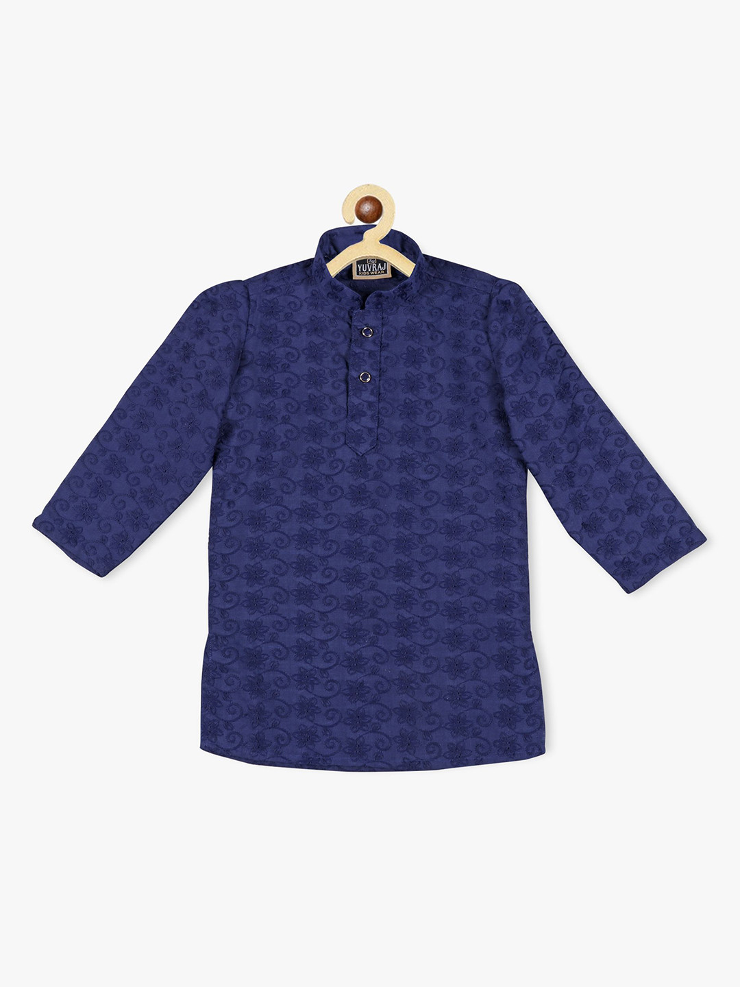 SG YUVRAJ Boys Woven Design Embroidered Khari Print Fusion Cotton Straight Kurta