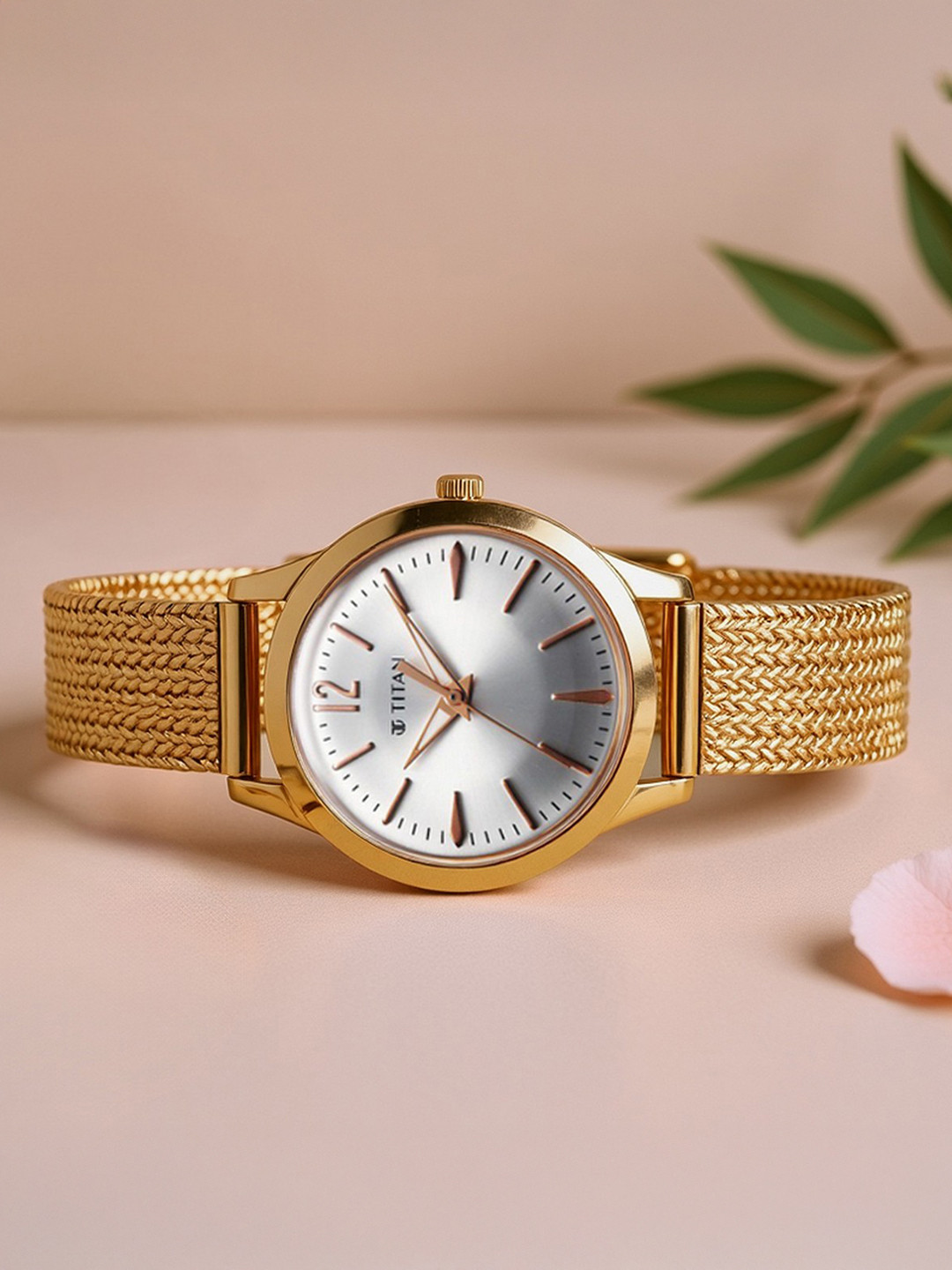 Titan Women Mother of Pearl Dial & Stainless Steel Straps Analogue Watch 95287WM01