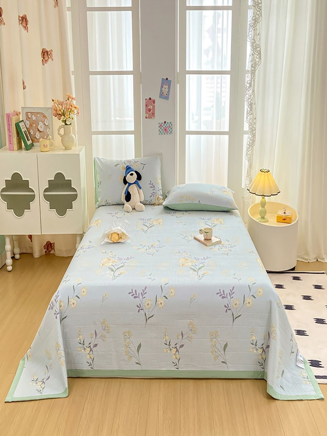 JC HOME Set of 3 Blue & Purple Printed 162 GSM Single Bed Cover