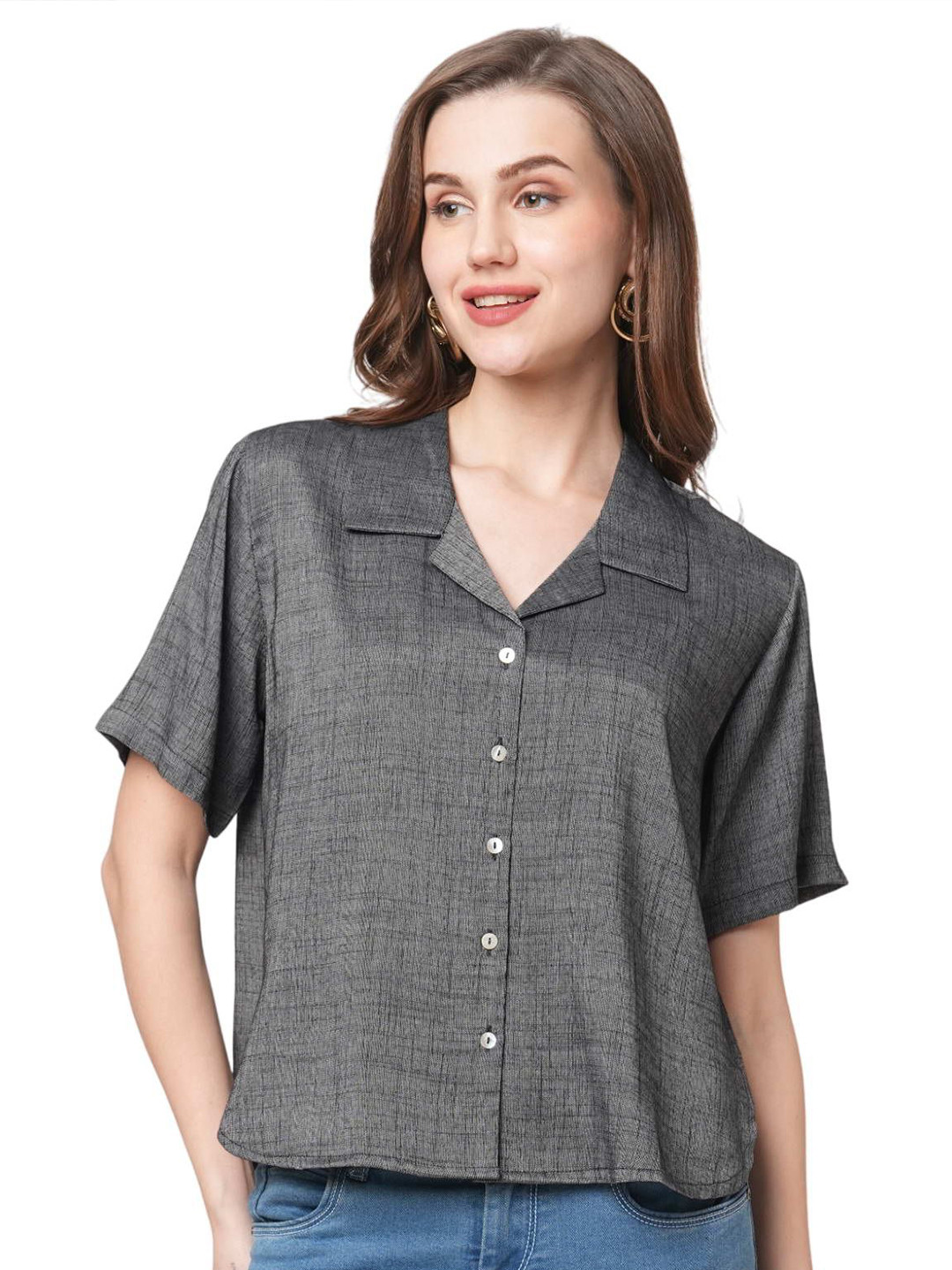 G0-4 IT Lapel Collar Shirt Style Crop Top