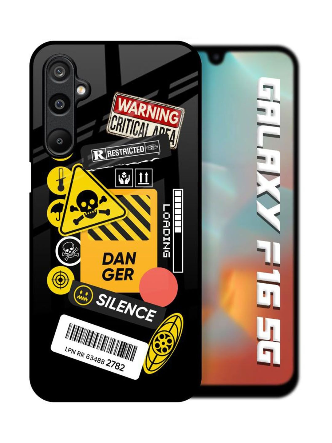 QRIOH Danger Signs Printed Samsung Galaxy F16 5G Glass Back Case Mobile Accessories