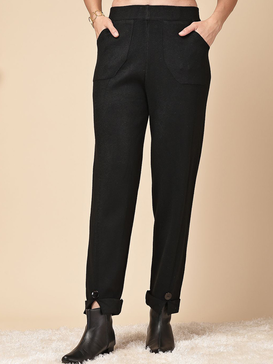 Mafadeny Women straight-fitting trousers with a buttoned hem