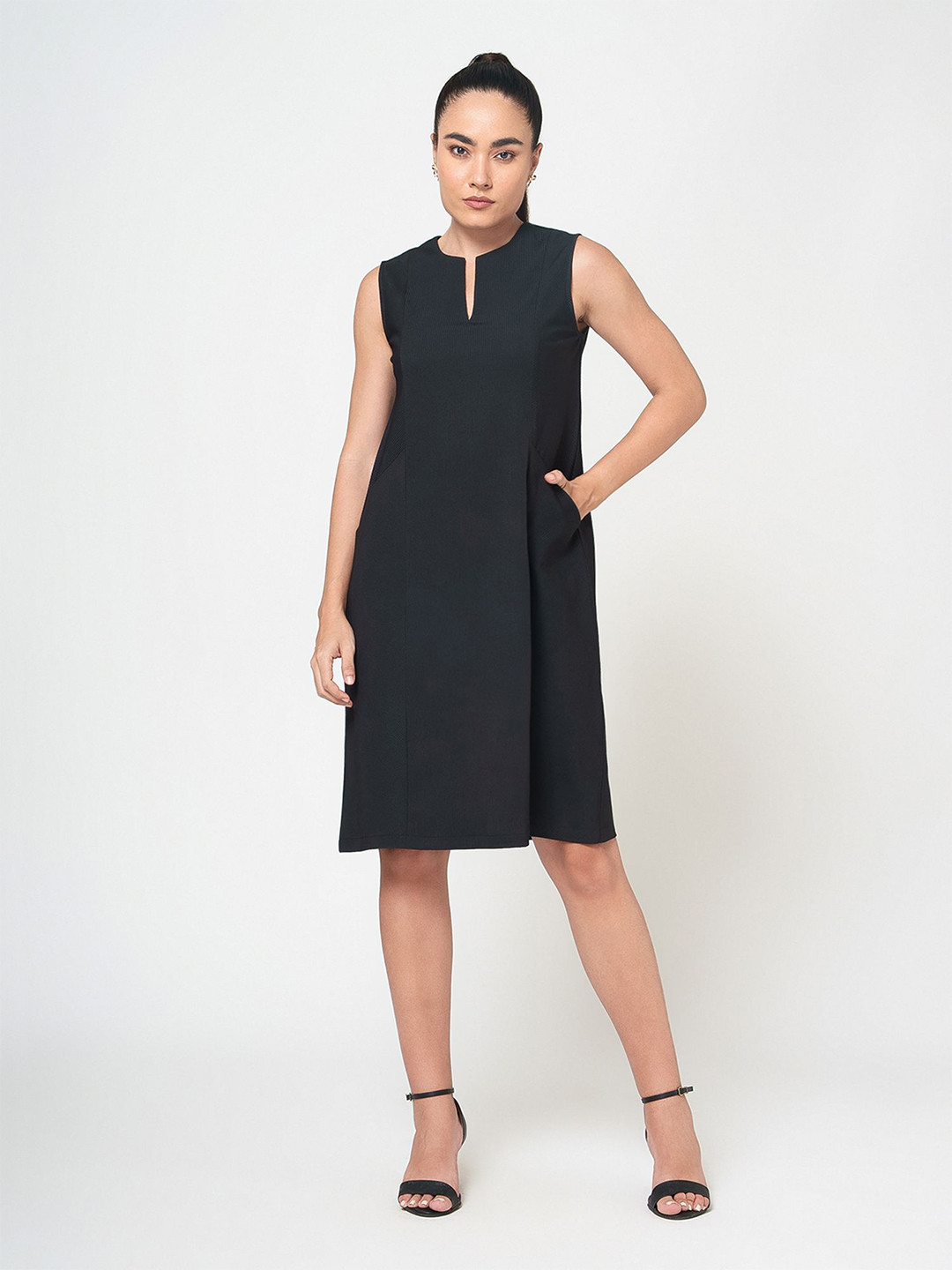 OFFICE & YOU Textured Crepe A-Line Dress with Pockets