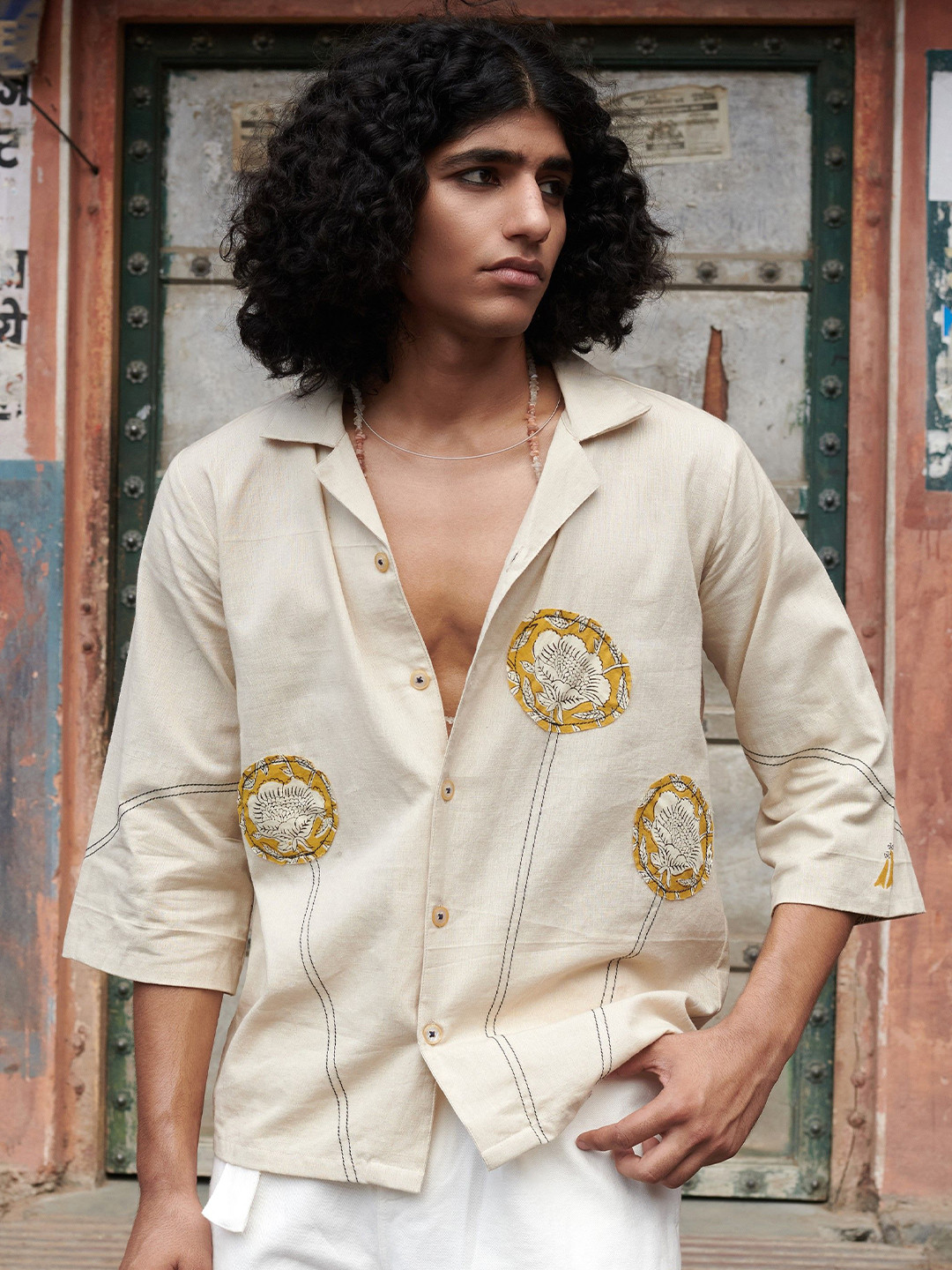 Tein Do Ek Unisex Relaxed Fit Floral Printed Spread Collar Cotton Casual Shirt