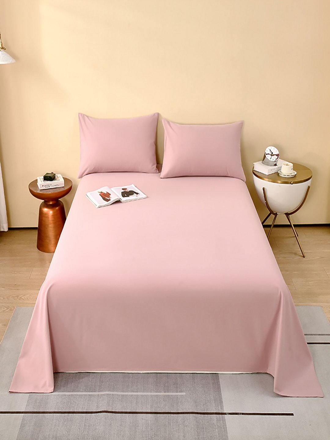JC HOME Pink Single Bedsheet with 1 Pillow Covers 1.60 x 2.30 m