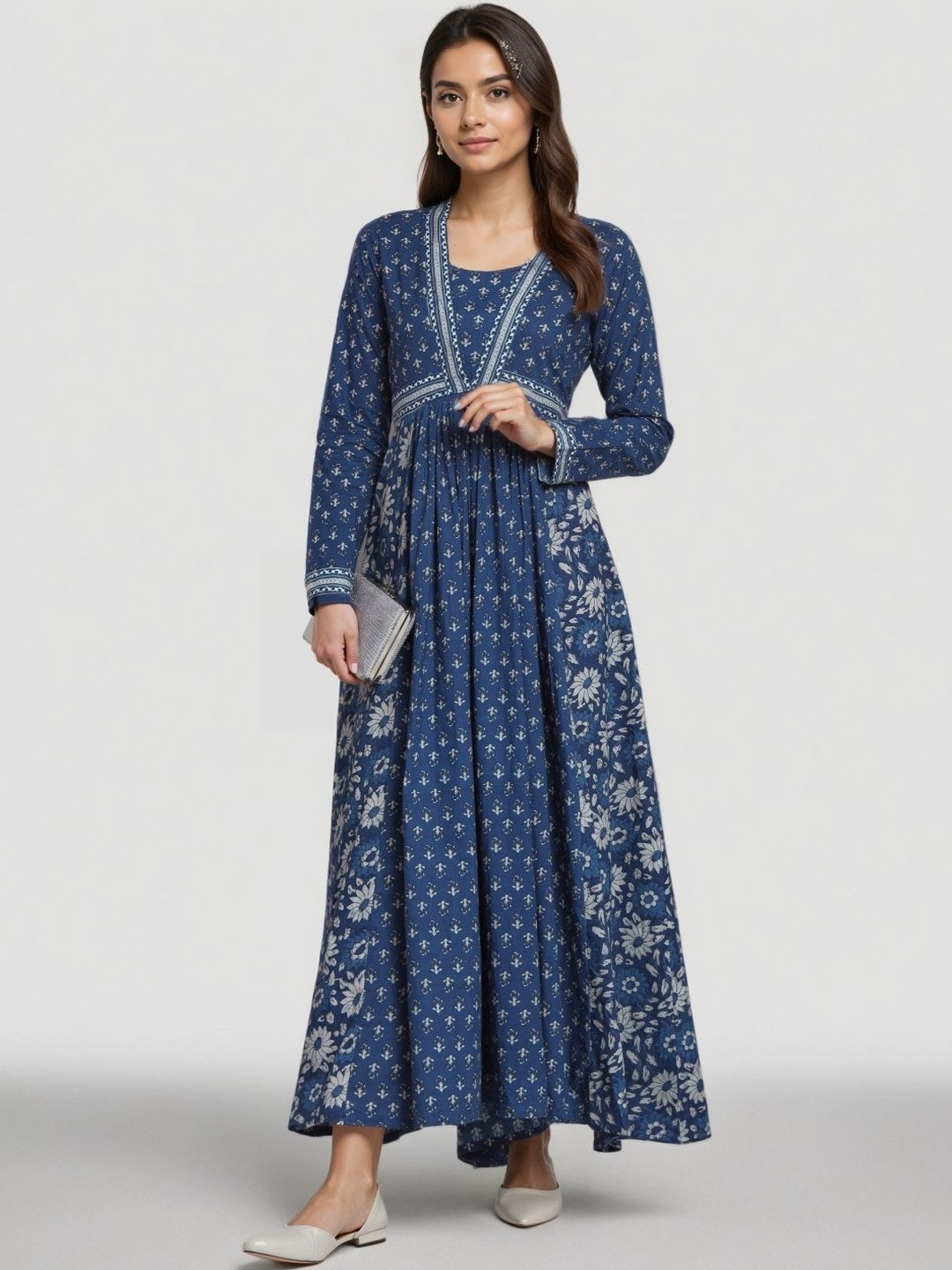 SZN Women Indigo Cotton Block Printed Dress
