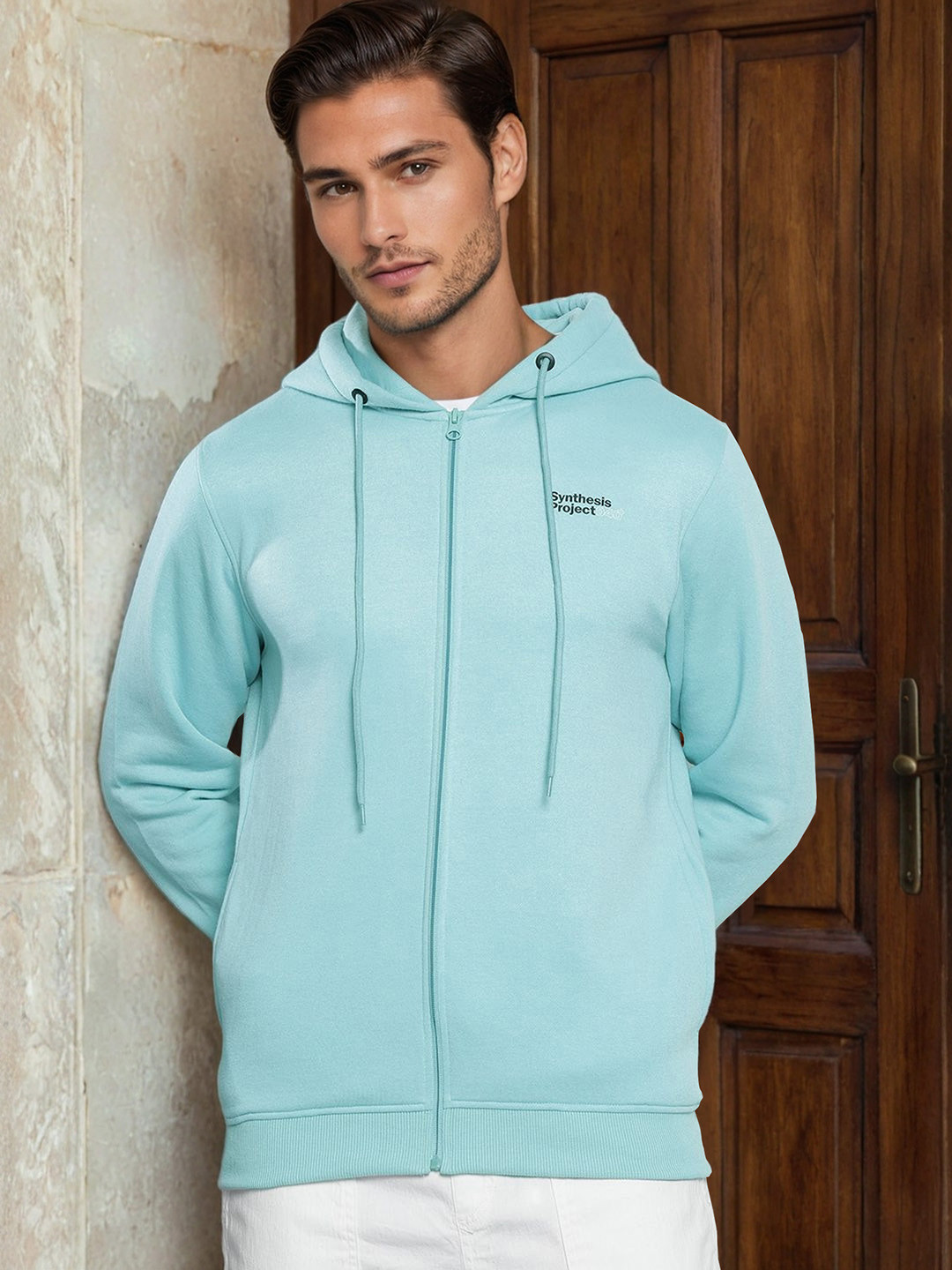 The Indian Garage Co Men Blue Back Print Hooded Sweatshirt