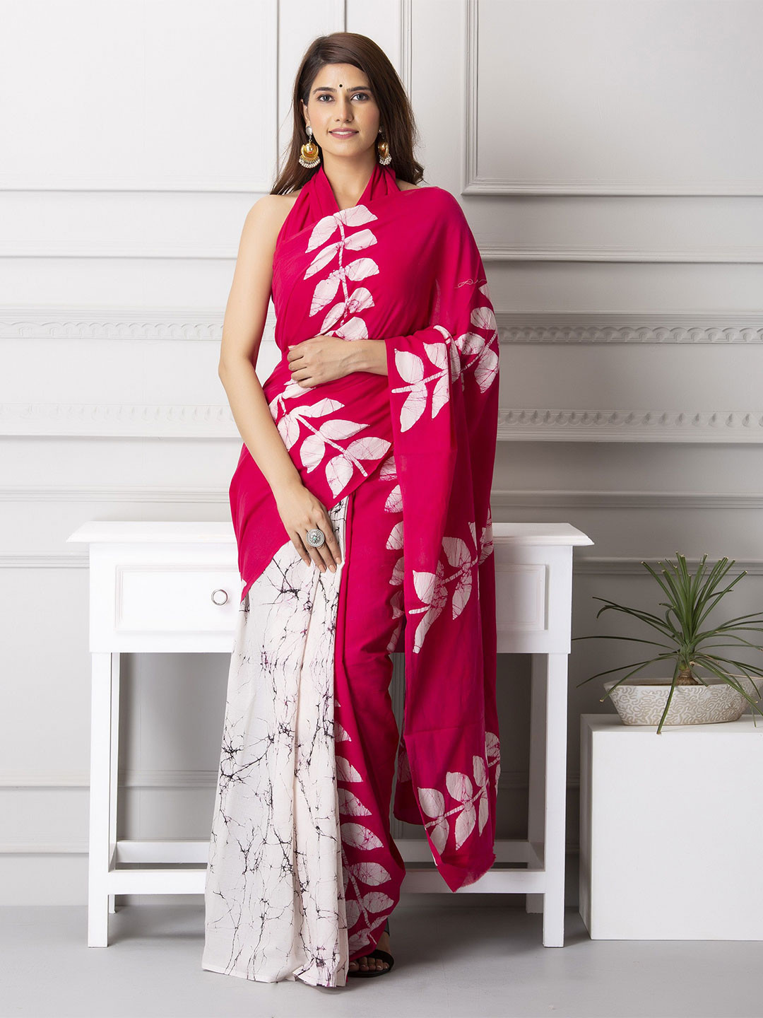 Craft Musium Ethnic Motifs Pure Cotton Half and Half Saree