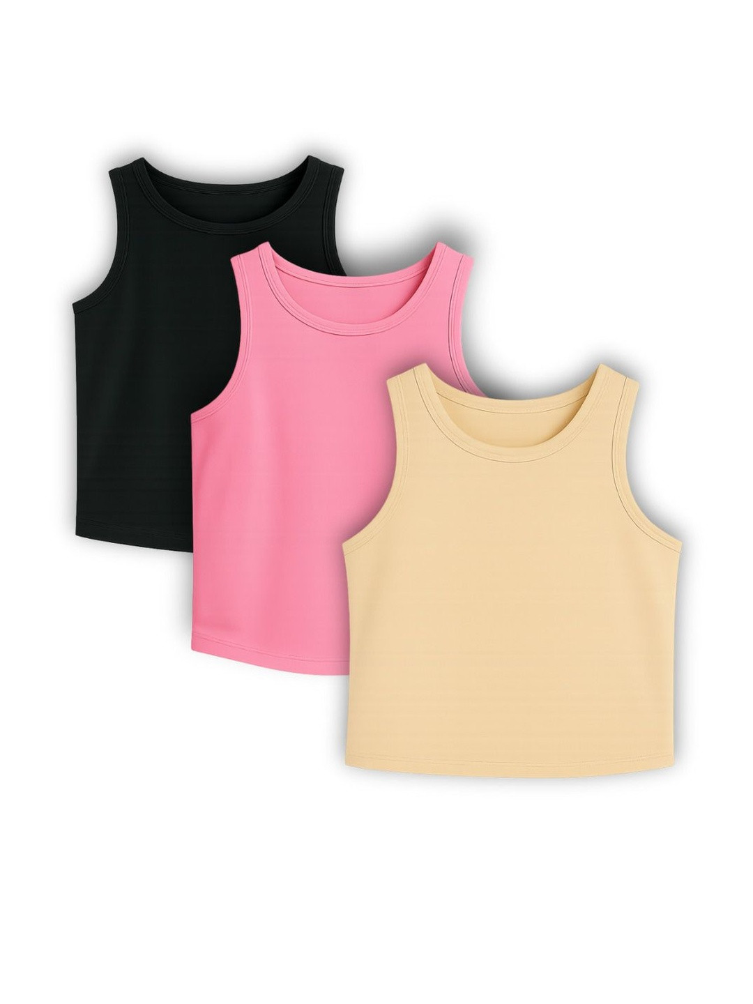 KIDAROO Pack Of 3 Girls Solid Innerwaer Vest