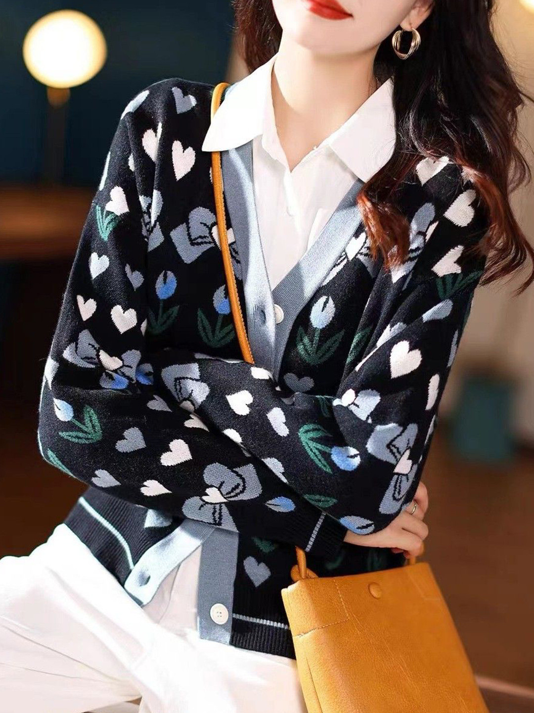 StyleCast Women Floral And Heart Print Button-Up Cardigan