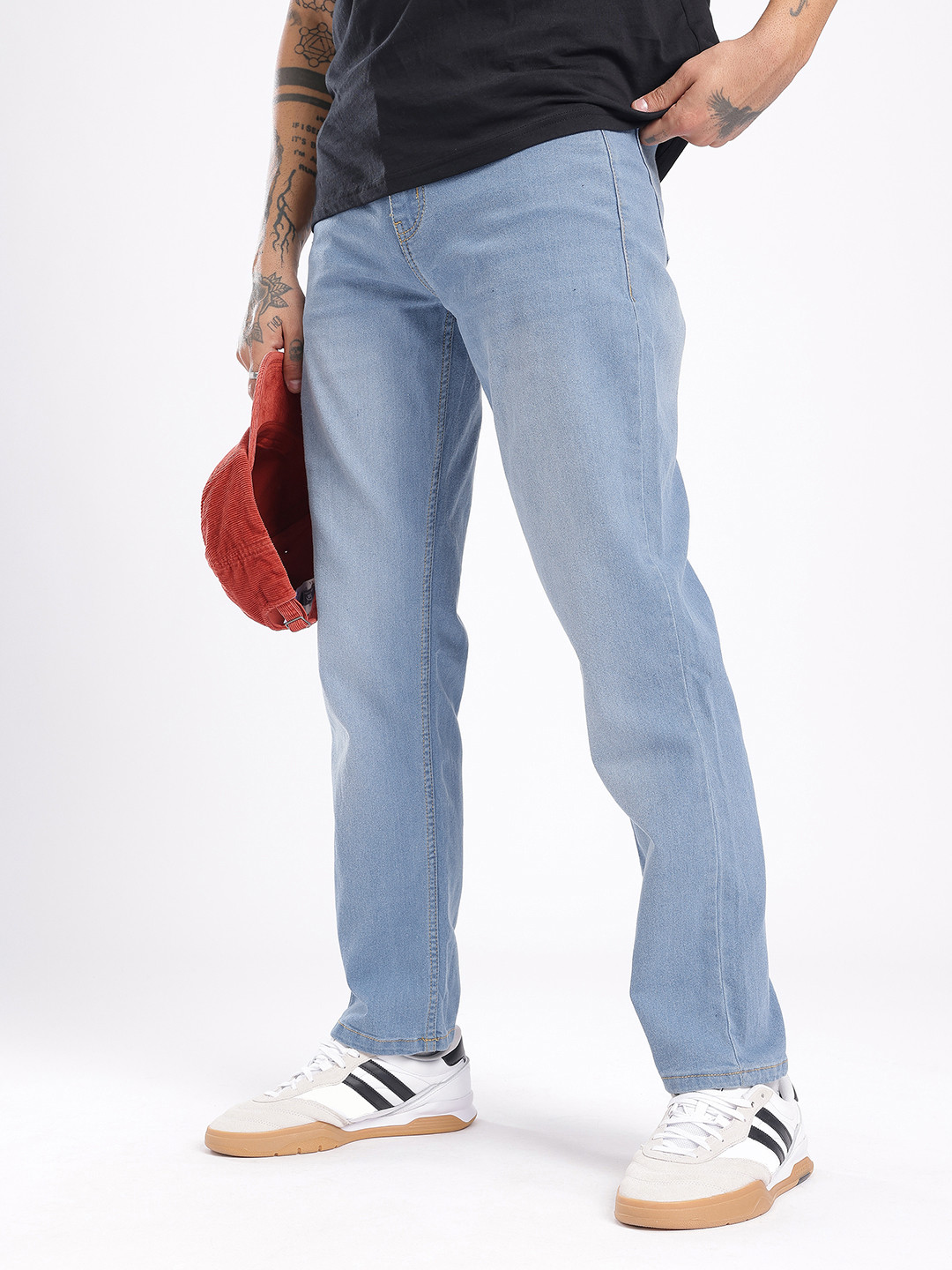 glitchez Men Embroidered Detail Light Fade Relaxed Fit Stretchable Jeans