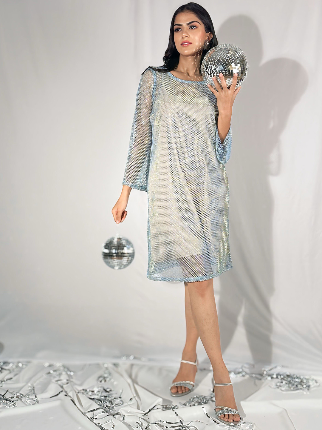 Freo Moonbeam Women Self Design Embellished A-Line Dress