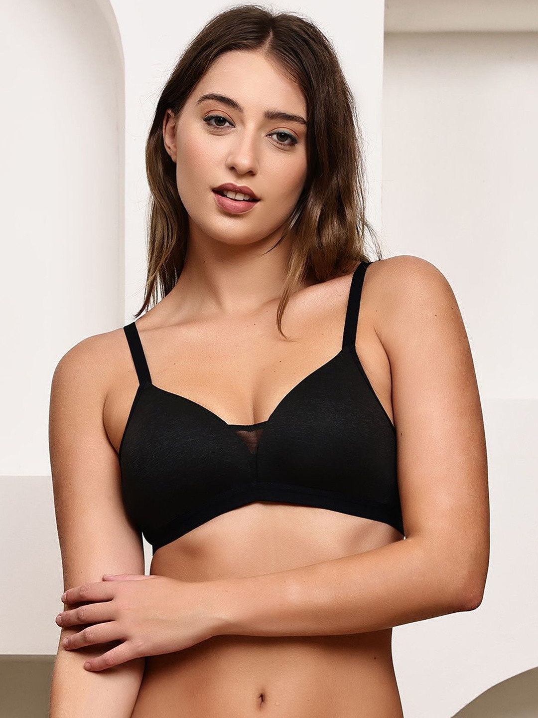 PrettyCat Black Medium Coverage Lightly Padded Bra