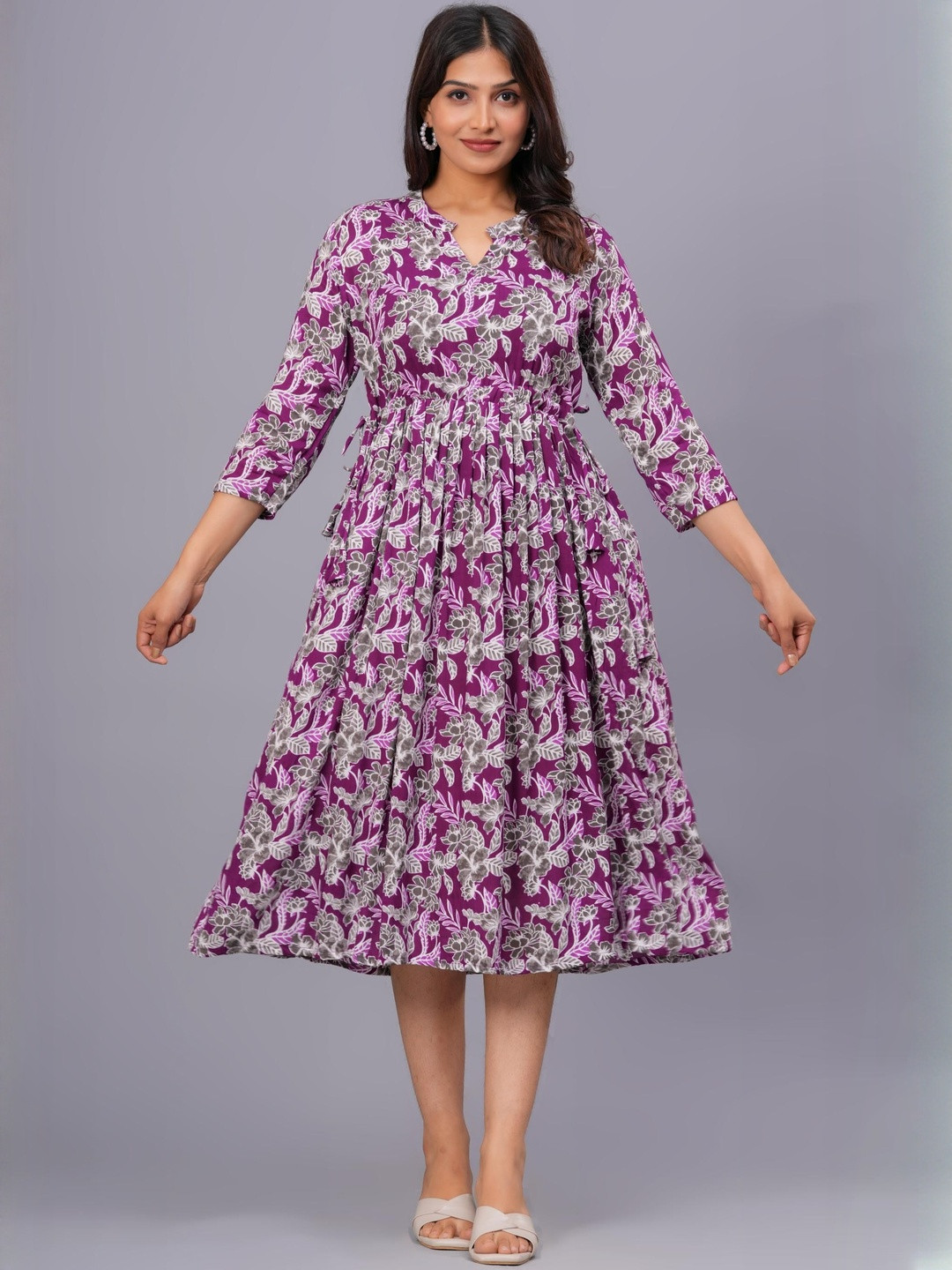 SQ kurti Women's stylish Purple floral midi dress