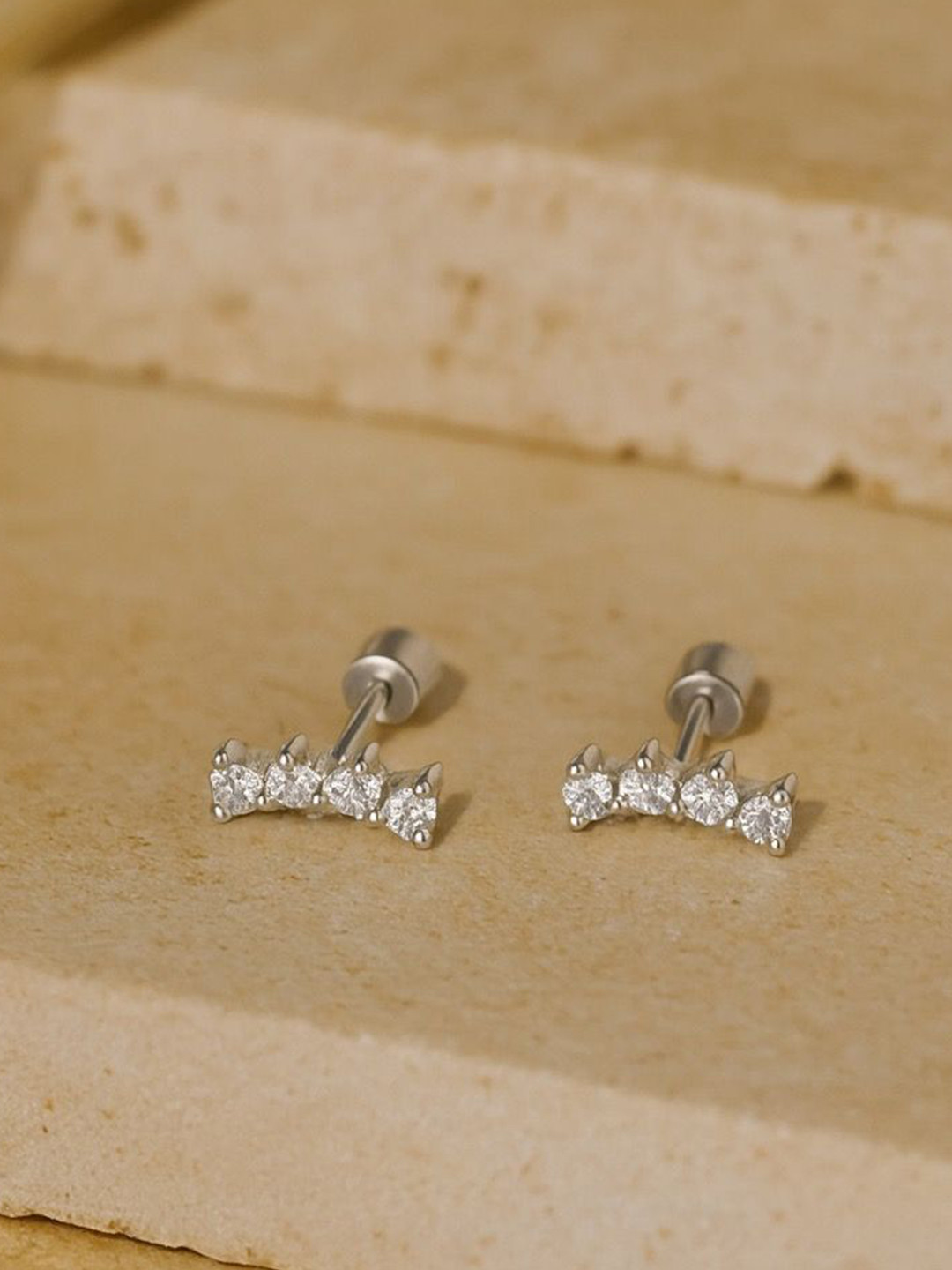 Anushka Jain Jewellery 925 Sterling Silver Curved Diamond Studs Earrings