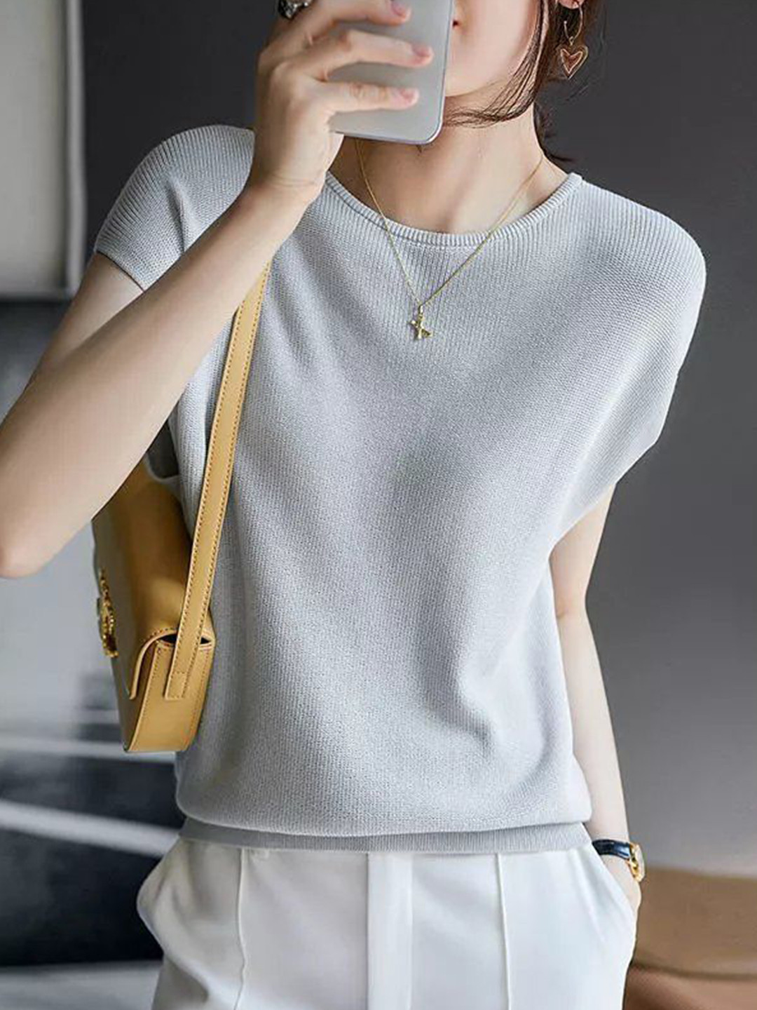 StyleCast Women Cotton Short Sleeve Crew Neck Sweater