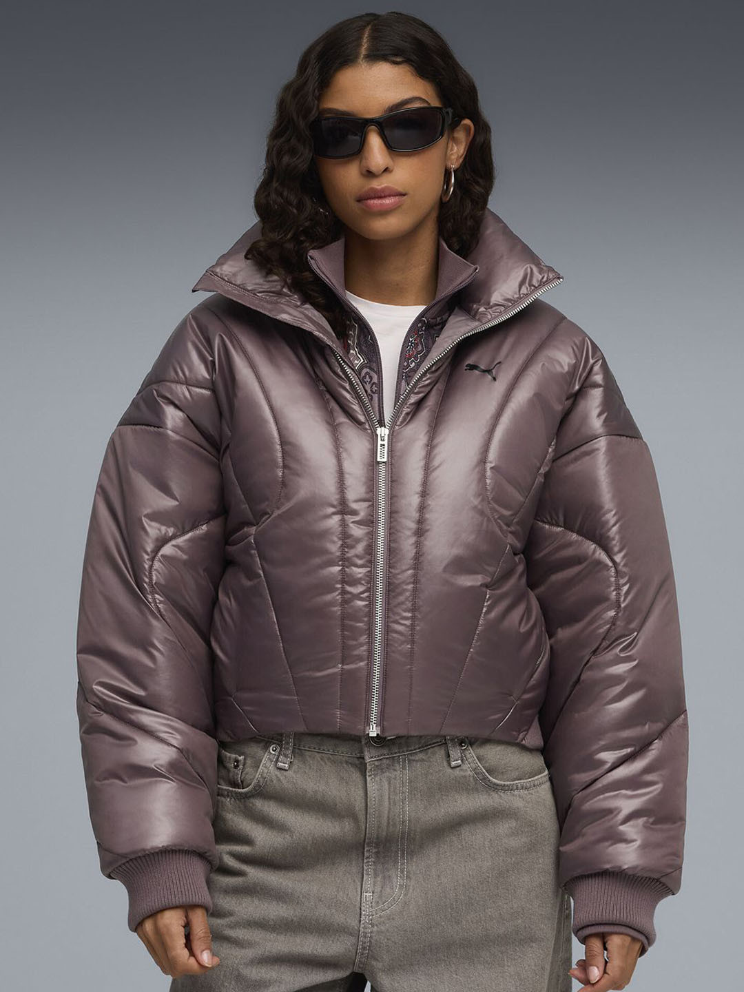 Puma Women Water-Repellent Mock Collar Solid Puffer Jacket