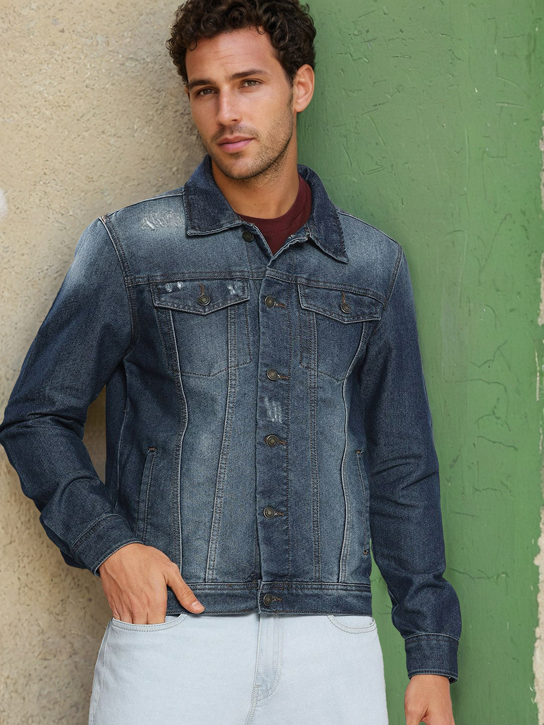 The Indian Garage Co Washed Slim Fit Trucker Jacket