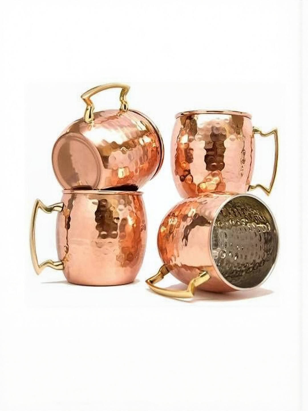 Shakuntla Vintage Copper-Toned Set Of 4 Copper Water Glass With Handle