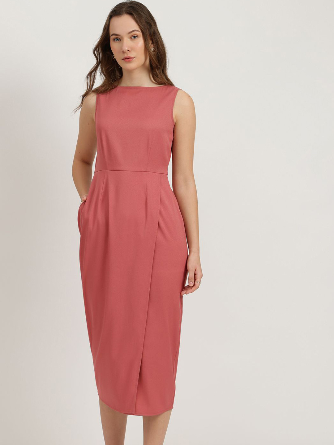 FableStreet Women Boat Neck Formal Sheath Midi Dress