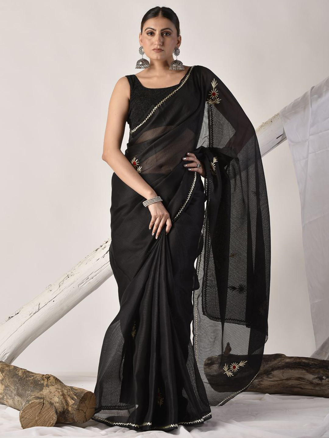 sutra attire Black Gota Patti Kota Doria Saree
