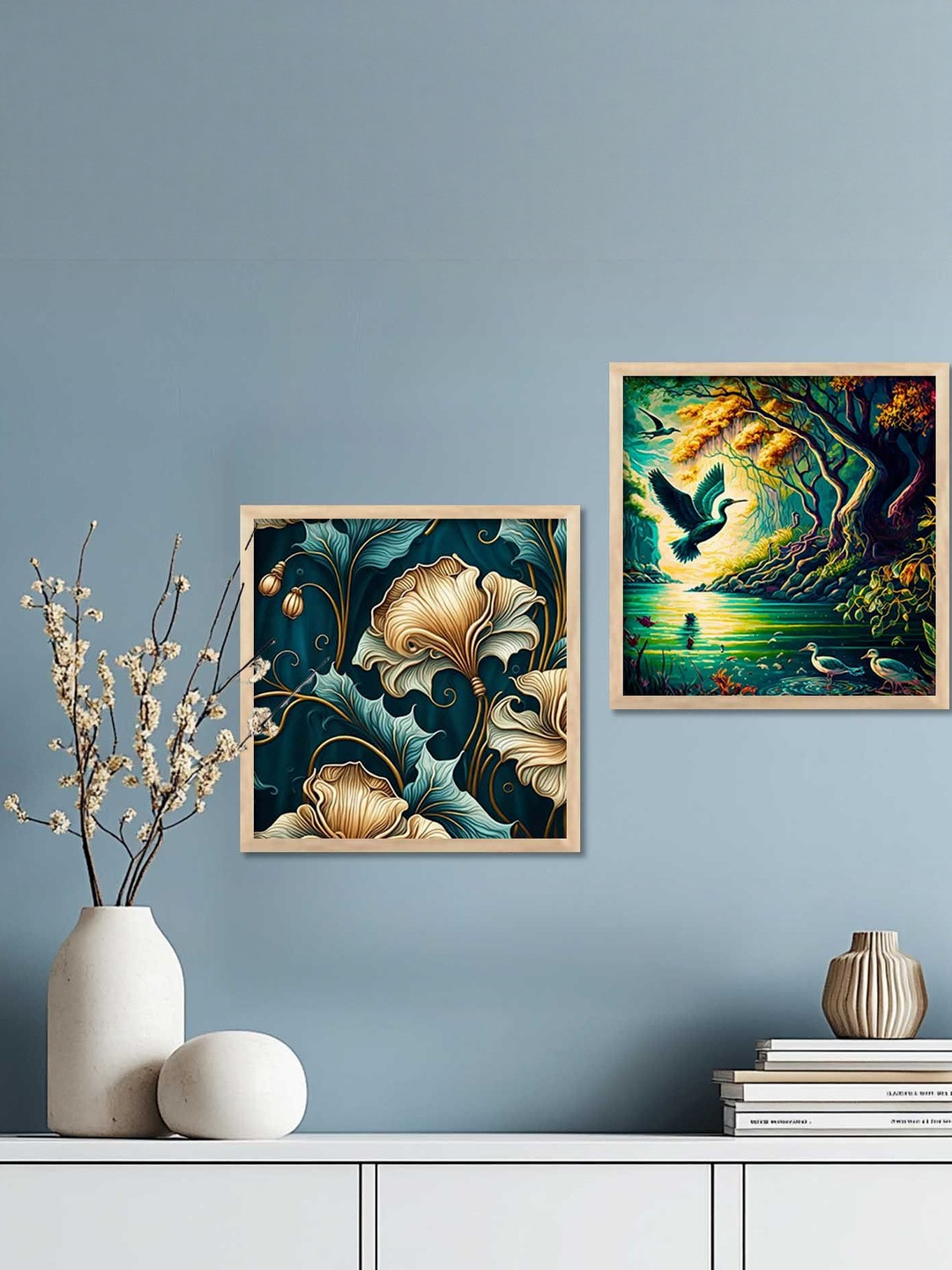 WALLLANE Set Of 2 Wood Framed Wall Paintings