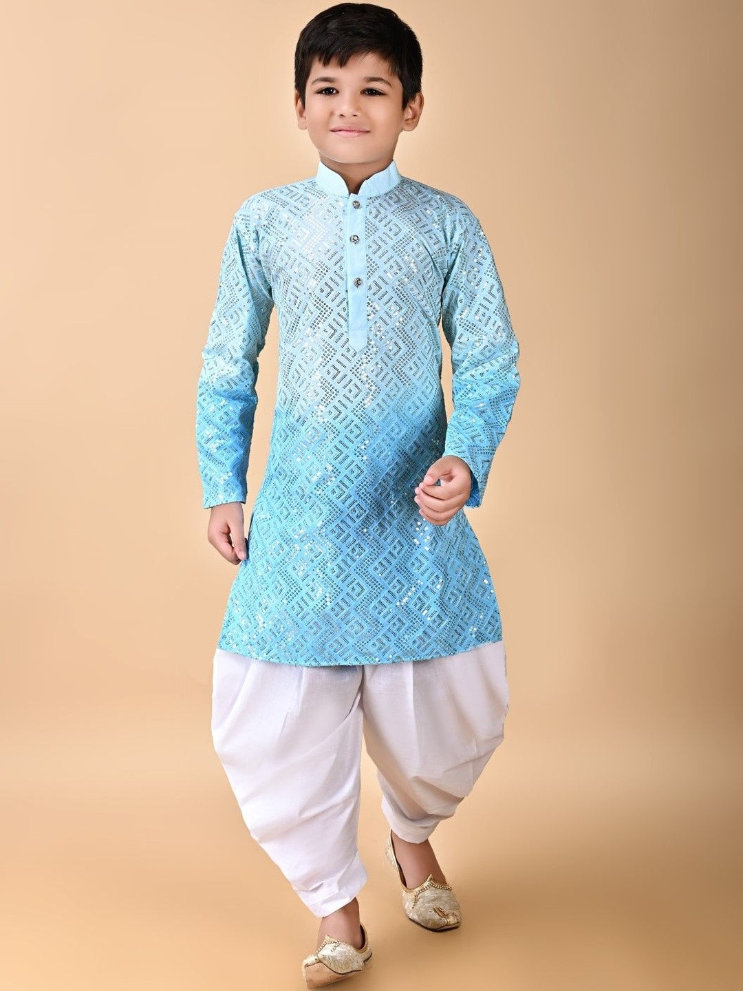 HUMAN CHOICE Embroidered and Sequined Printed Pure Cotton Kurta & Patiala Set for Boys