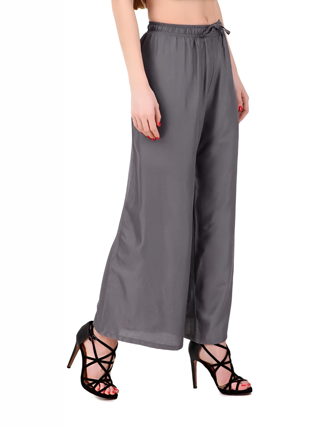 MIXFIT Women Grey Solid Cotton Relaxed Trousers With Drawstring Closer