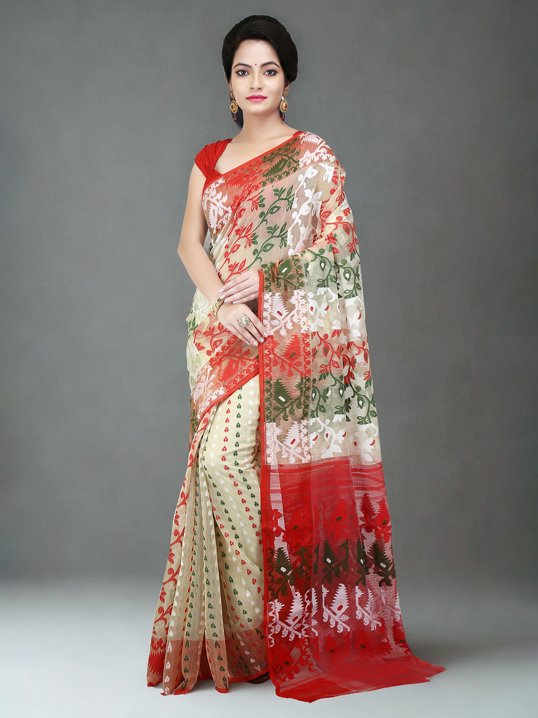 WoodenTant Woven Design Dhakai Jamdani Saree
