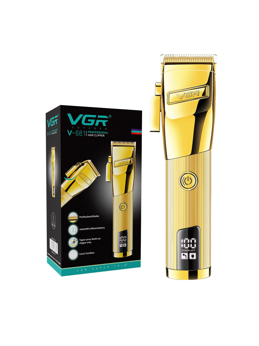 VGR V-681 Professional Hair Clipper with 180-Min Runtime & 8 Length Settings - Gold