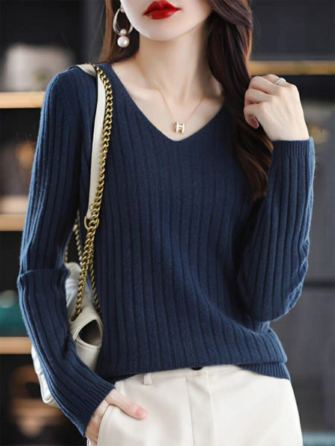 StyleCast Women Self Design V-Neck Winter Top