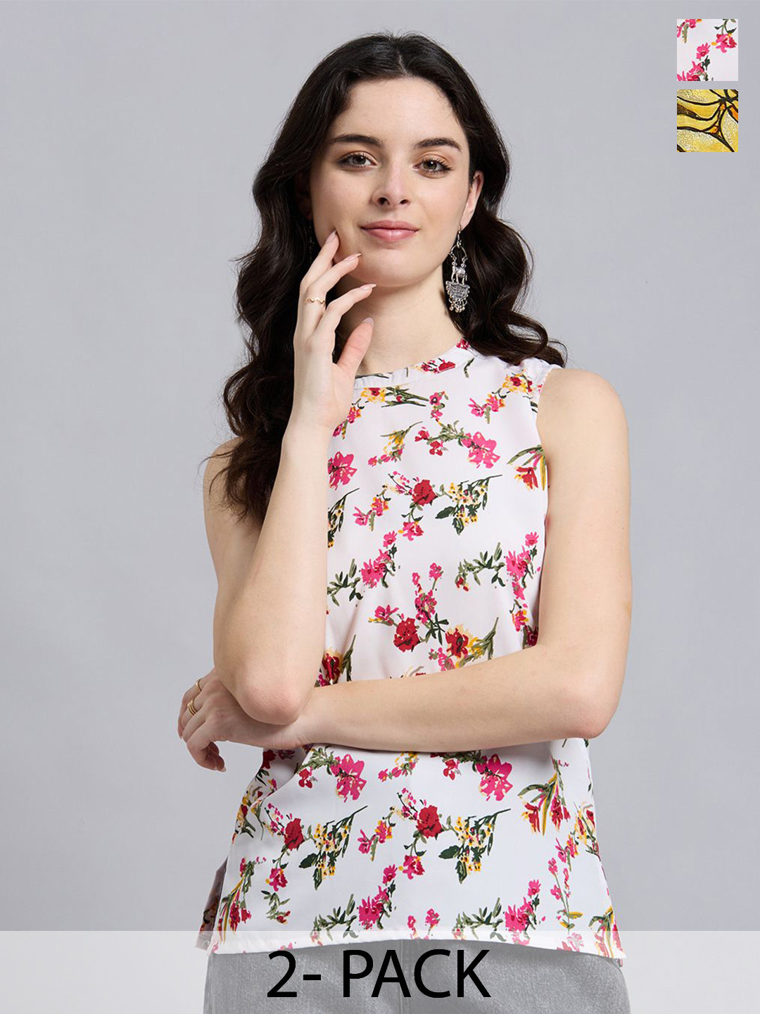THE FAB FACTORY Women Pack od 2 Floral Printed Shirt Style Top