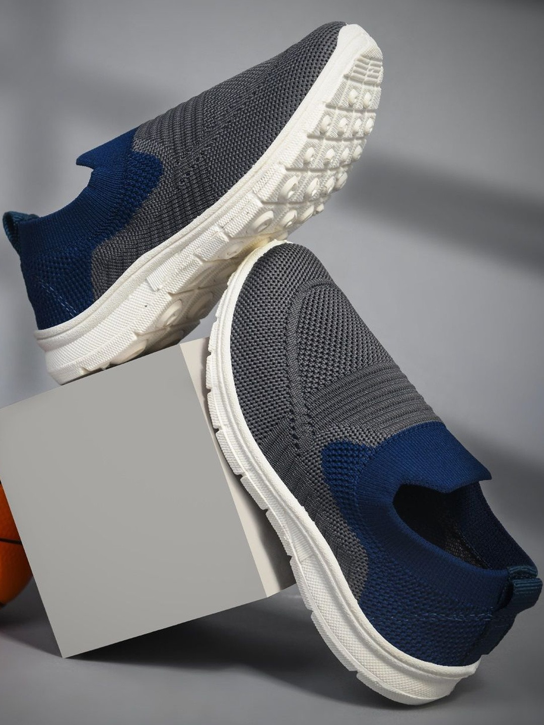 YK Boys Blue Textile With PVC Slip-On Sneakers