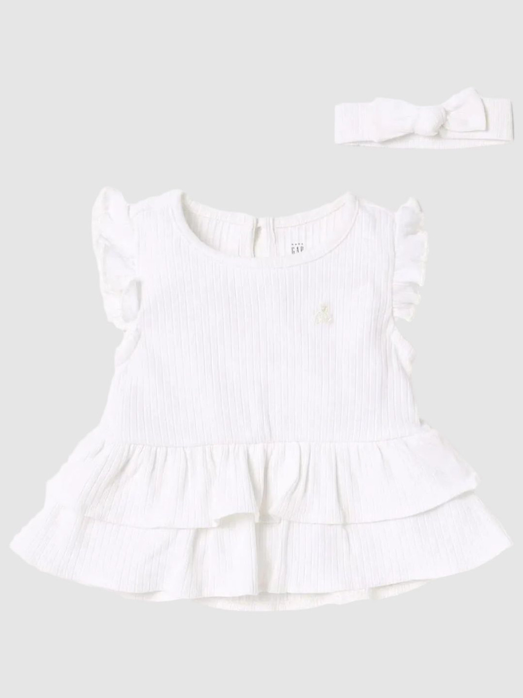 GAP Infant Girls Self Design Ruffle Round Neck A-Line Dress Comes with Bloomers & Hairband