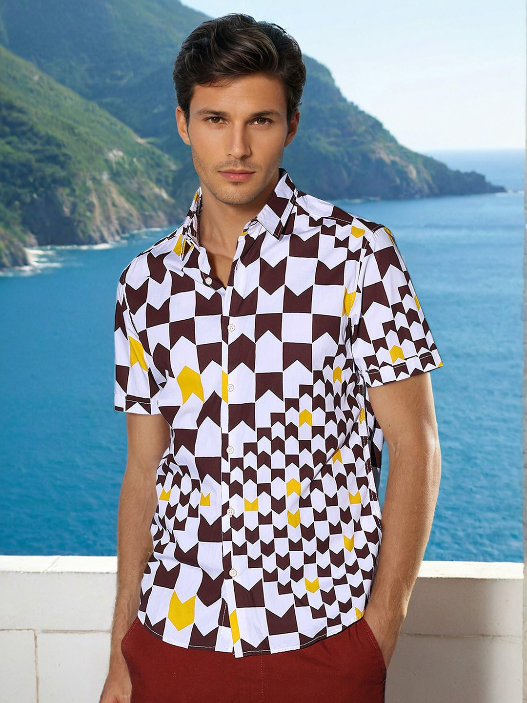 The Indian Garage Co Men Abstract Printed Slim Fit Resortwear Shirt