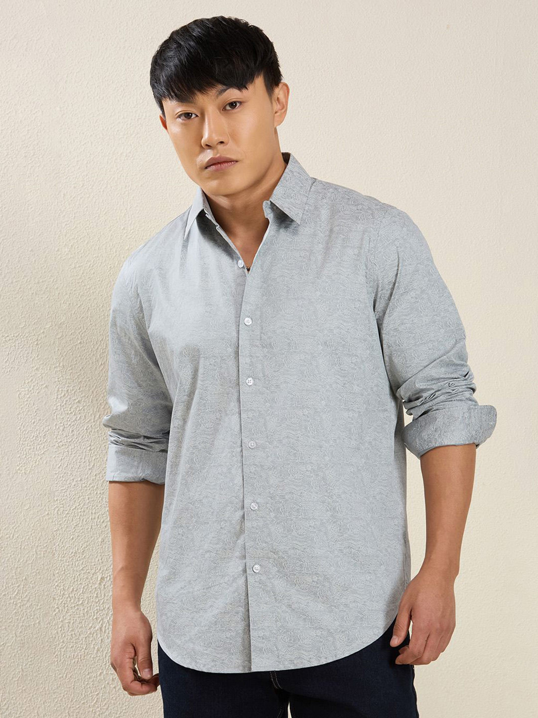 MARK & ALBERT Spread Collar Cotton Slim Fit Casual Shirt