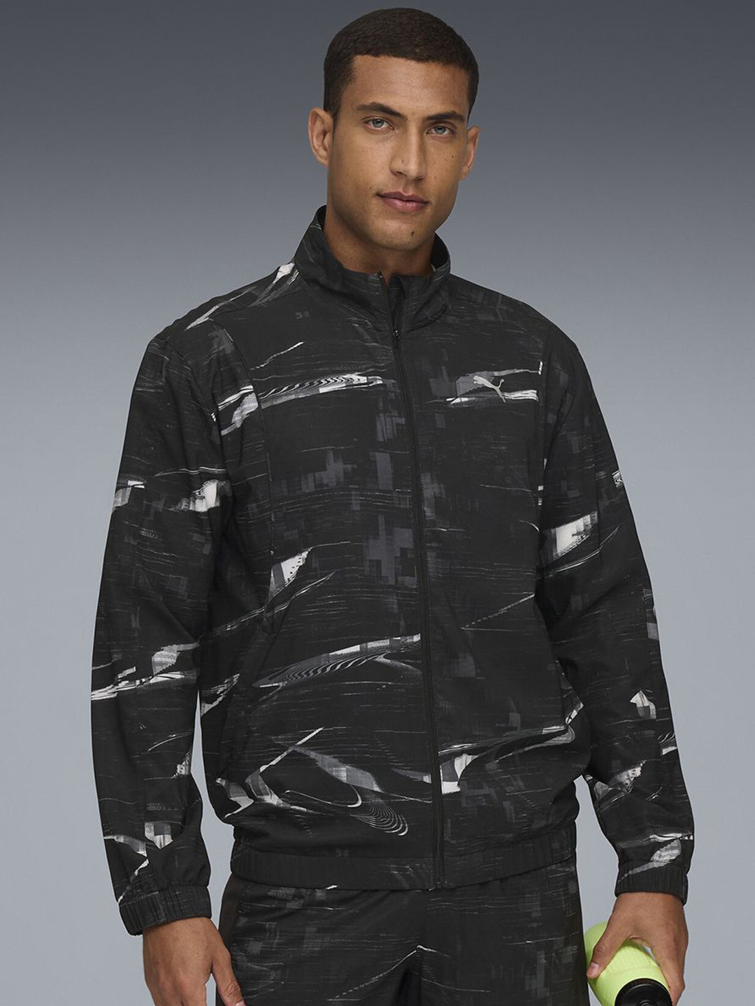 Puma Men AOP Run Velocity Mock Collar Abstract Printed Bomber Jacket