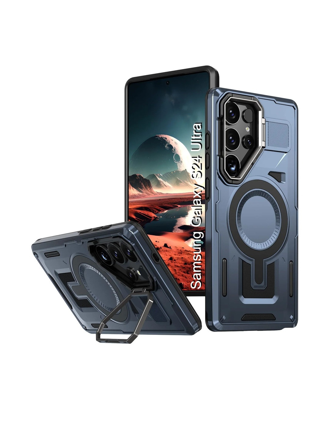 Luxury Kase Samsung Galaxy S24 Ultra 5G Rugged Shockproof Magnetic Case with Kickstand