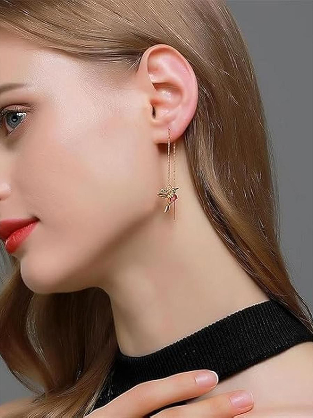 EL REGALO Artificial Stones Studded Bird Shaped Drop Earrings