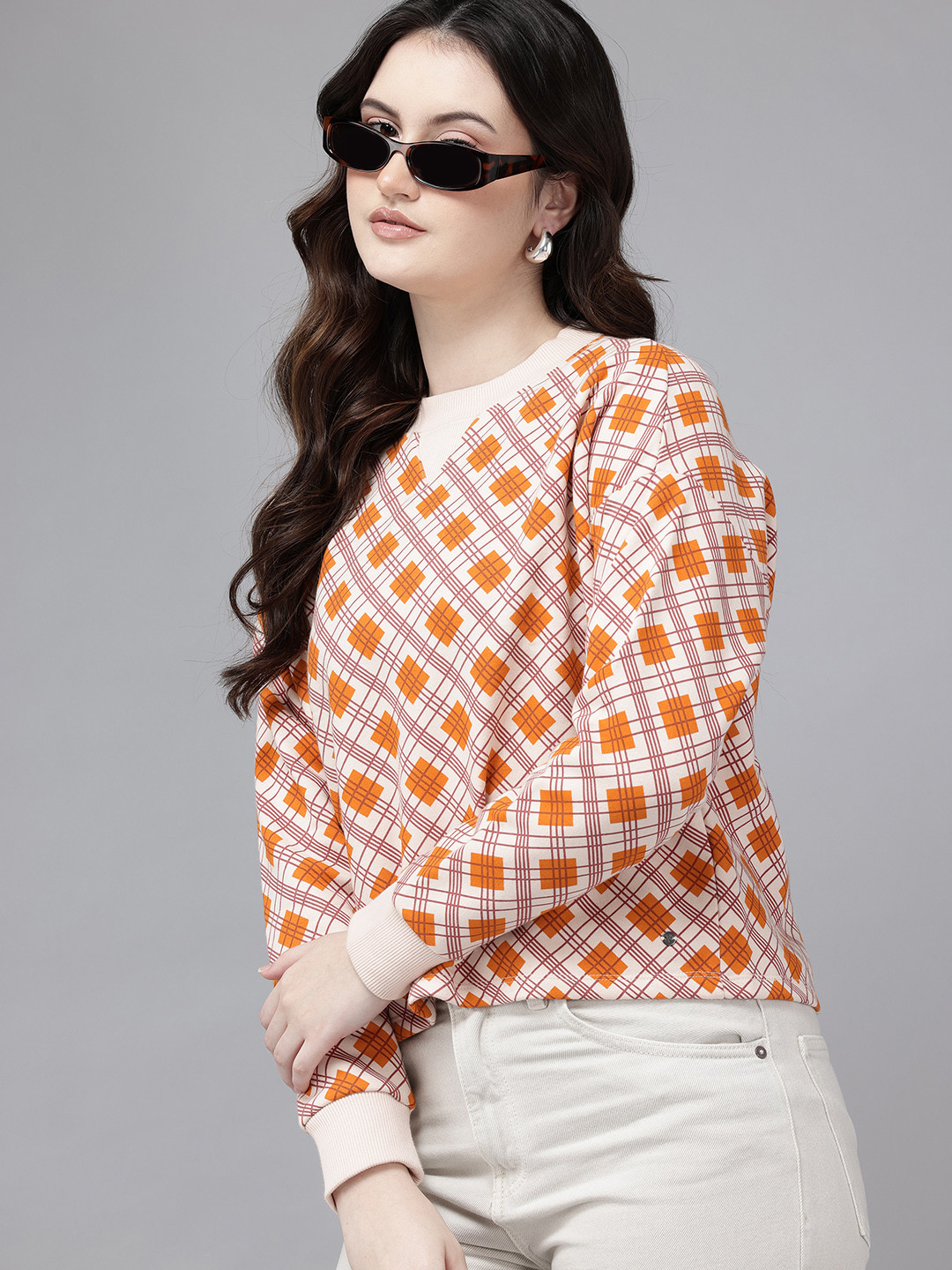 Van Heusen Geometric Printed Drop-Shoulder Sleeves Sweatshirt with Inner Fleece