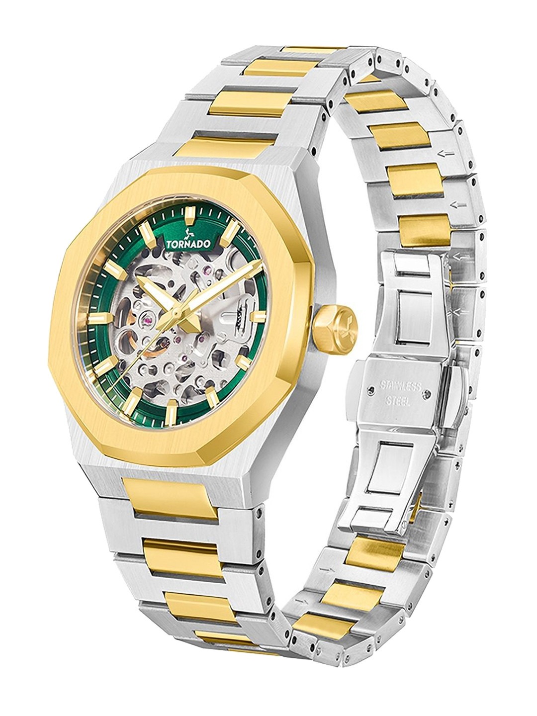 TORNADO Men Skeleton Dial & Stainless Steel Bracelet Style Straps Analogue Automatic Watch T24303-TBTH