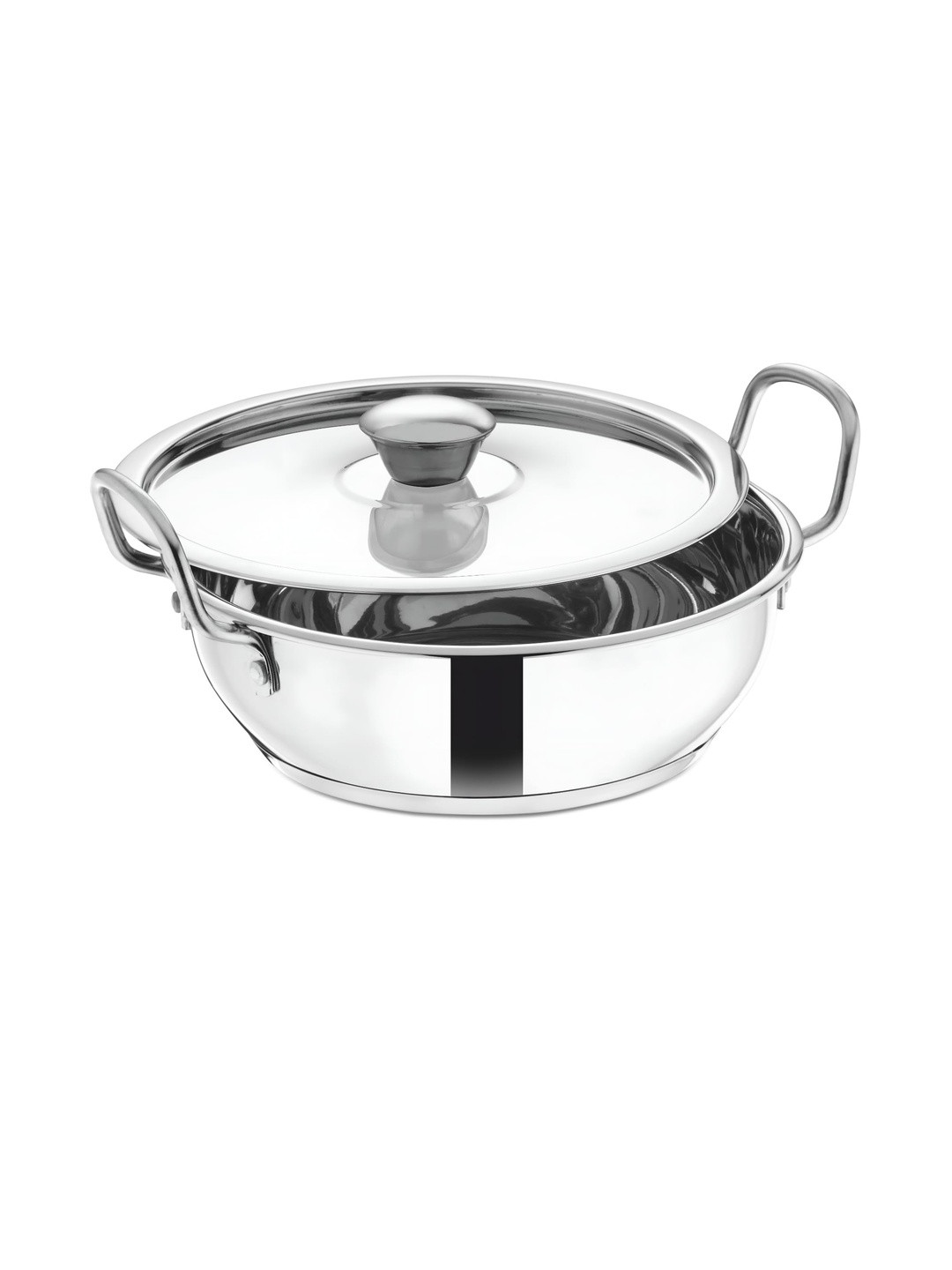 Prabha Silver-Toned Stainless Steel Heavy Base IB Kadhai With Lid (1.5 Litre) 18 CM