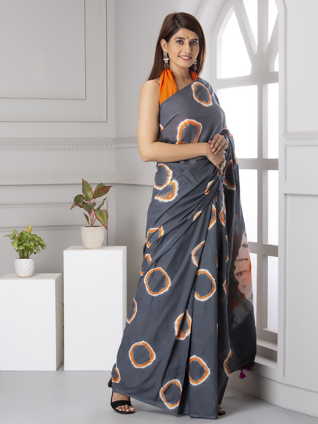 Craft Musium Bandhani Hand Block Printed Pure Cotton Saree