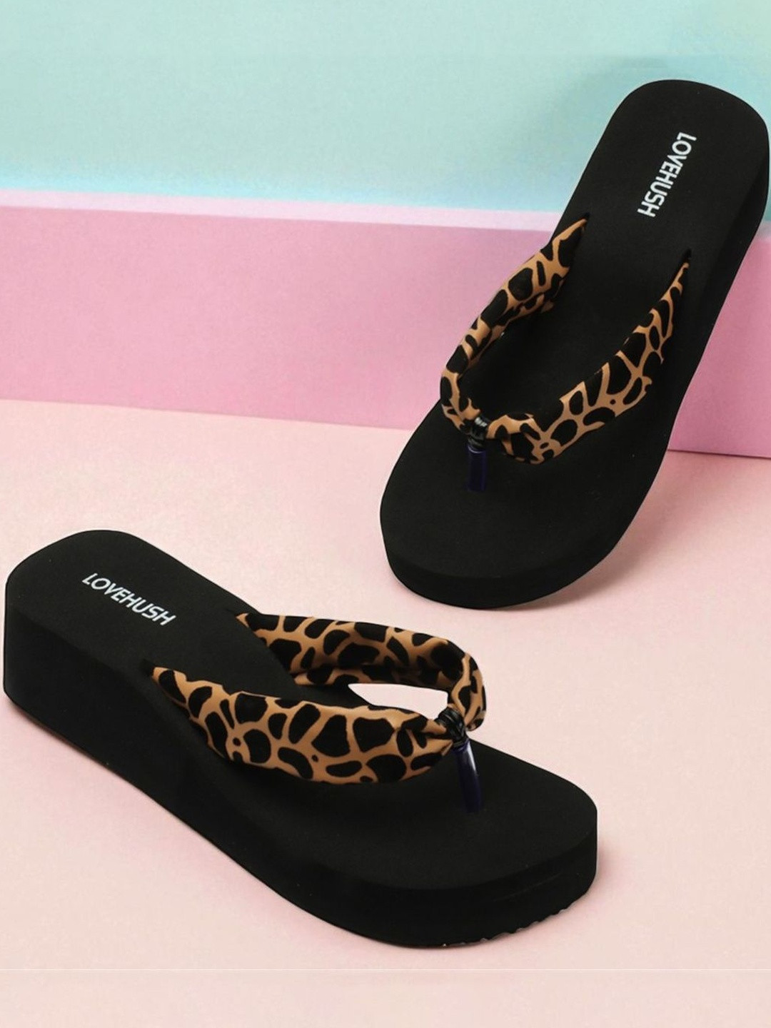 LOVEHUSH Printed Canvas Wedge Heels Slipper
