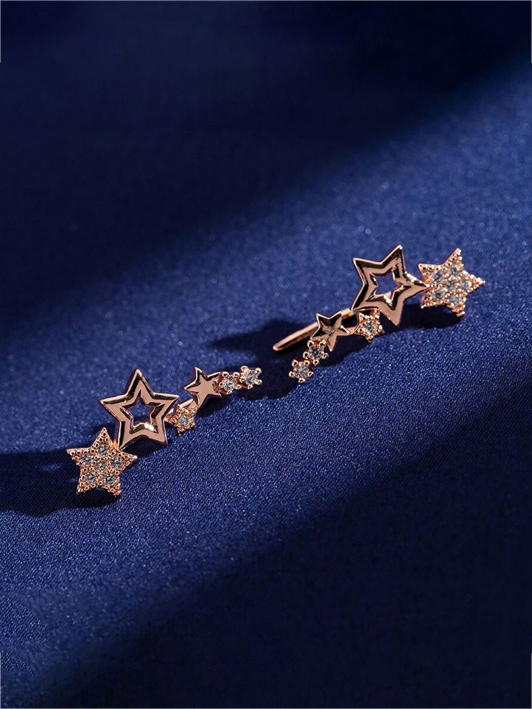 GOLDIWALA Korean Gold-Plated Cubic Zirconia Studded Star Shaped Studs