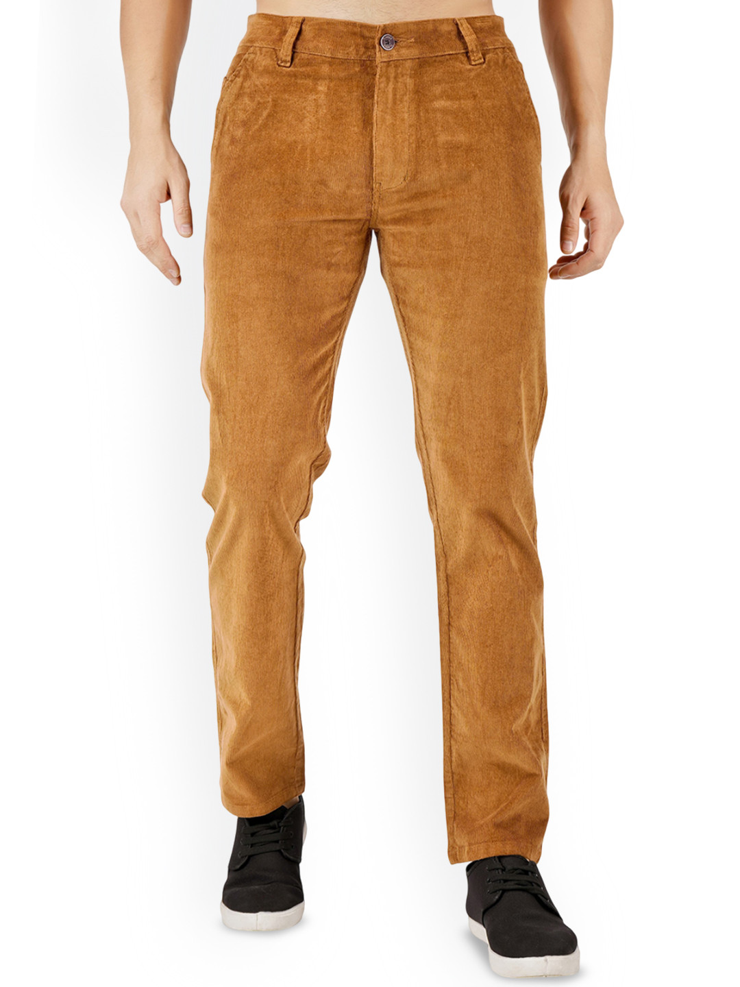 FLAKED Men Smart Regular Fit Corduroy Chinos Trousers